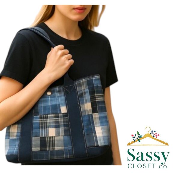 J. CREW Structured Statement Tote – Patchwork Plaid, Resort-Ready, OS - Picture 1 of 9